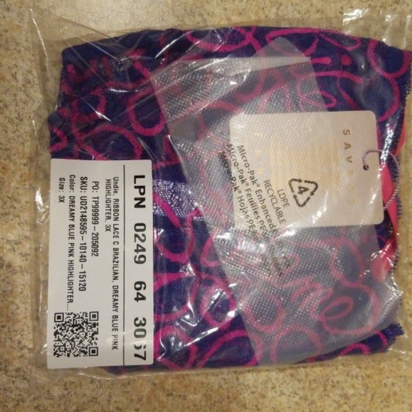 NWT SavageXFenty RibbonWriting Panty Neon Blue Pink Highlighter 3x - Picture 6 of 7